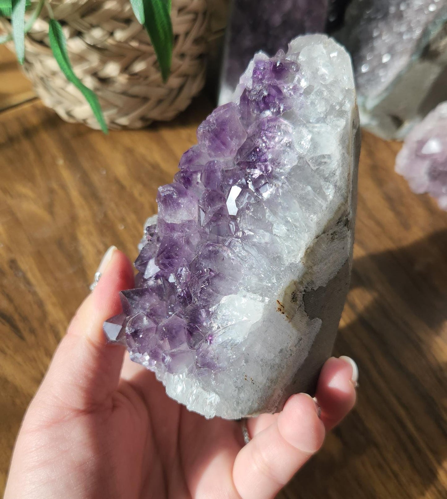 Beautiful dark purple amethyst raw cutbase, natural amethyst cluster, from Brazil