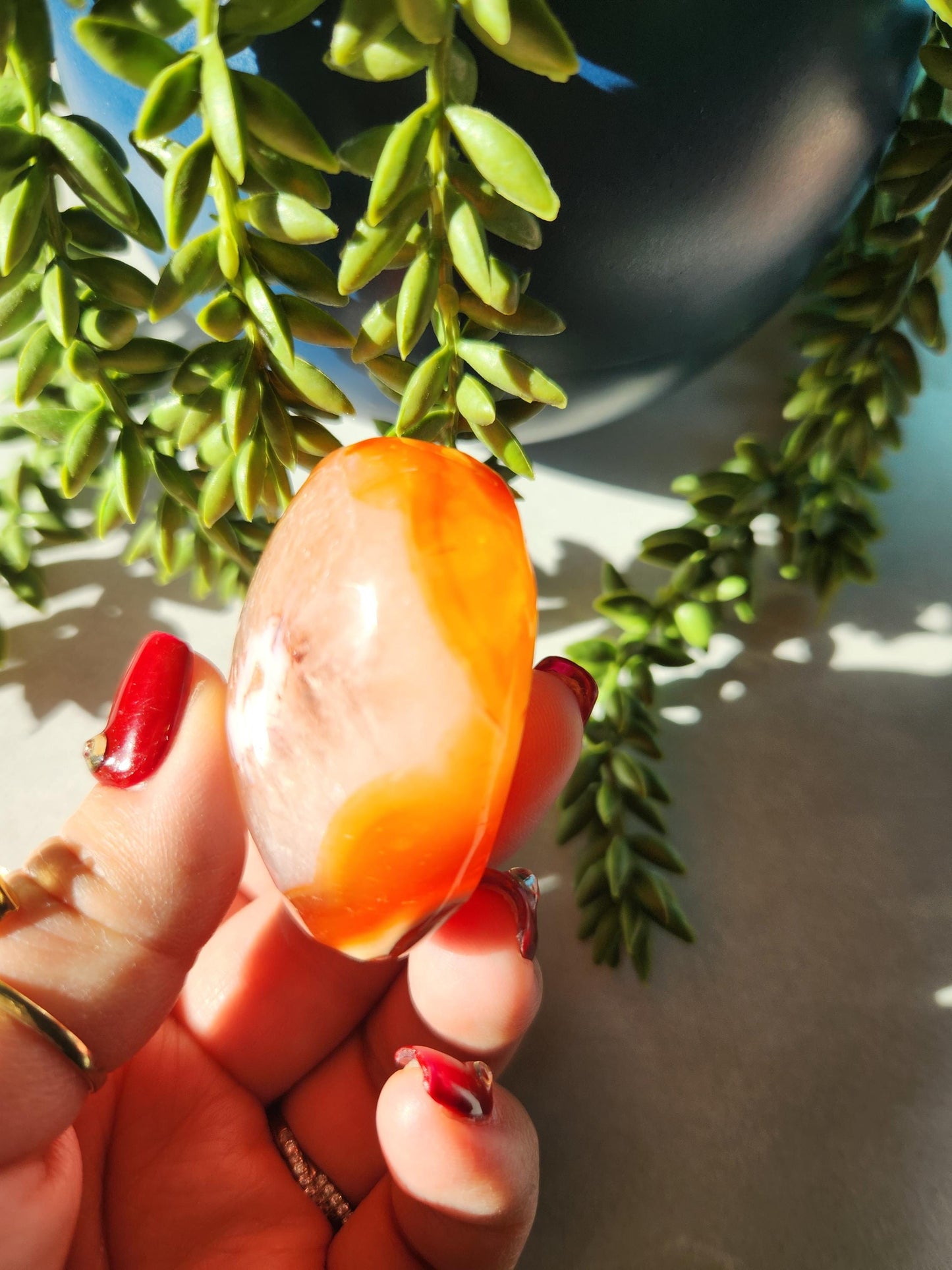 AAA Beautiful carnelian with quartz heart carving from Madagascar with small orbs patterns, natural carnelian