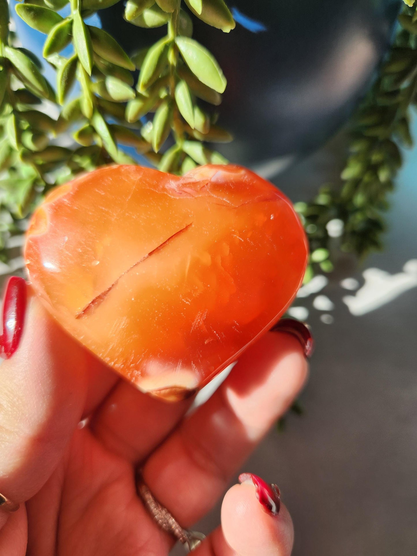 AAA Beautiful carnelian with quartz heart carving from Madagascar with small orbs patterns, natural carnelian