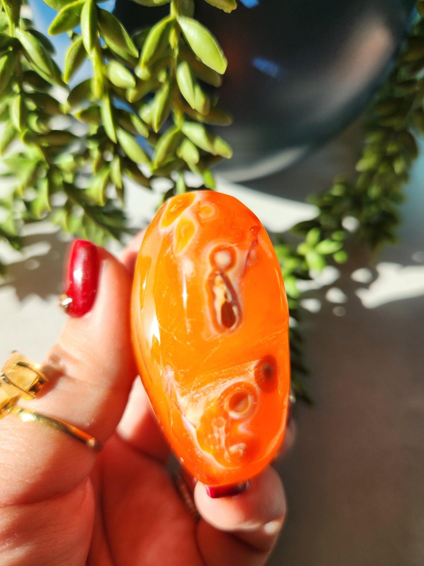 AAA Beautiful carnelian with quartz heart carving from Madagascar with small orbs patterns, natural carnelian
