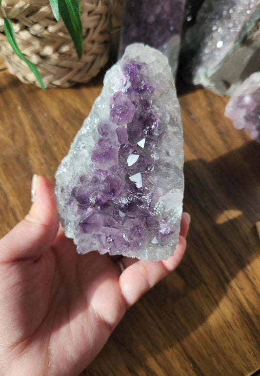 Beautiful dark purple amethyst raw cutbase, natural amethyst cluster, from Brazil