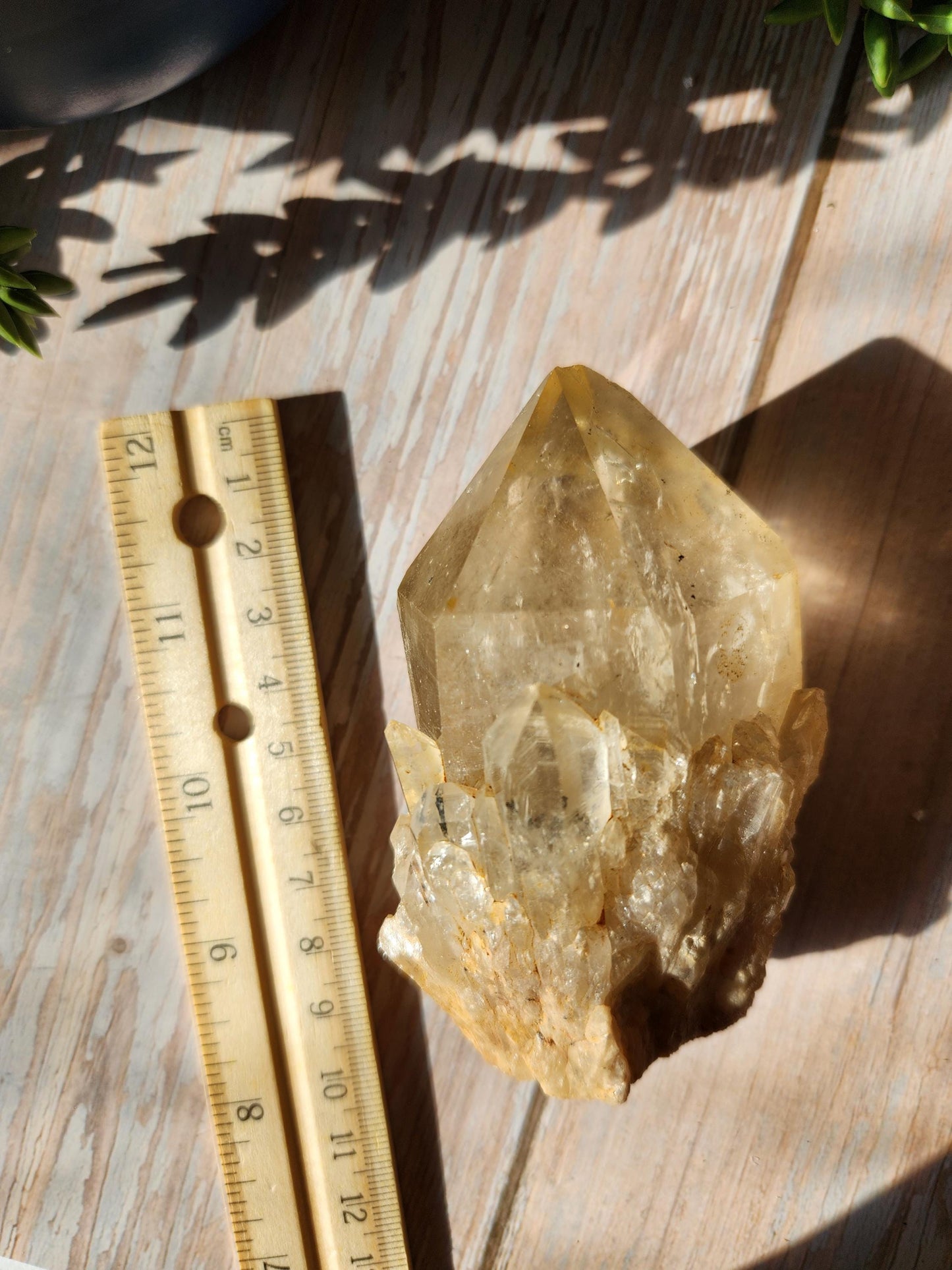 Beautiful chunky kundalini citrine point from the Congo, light honey citrine with rainbows, genuine, untreated and not polished