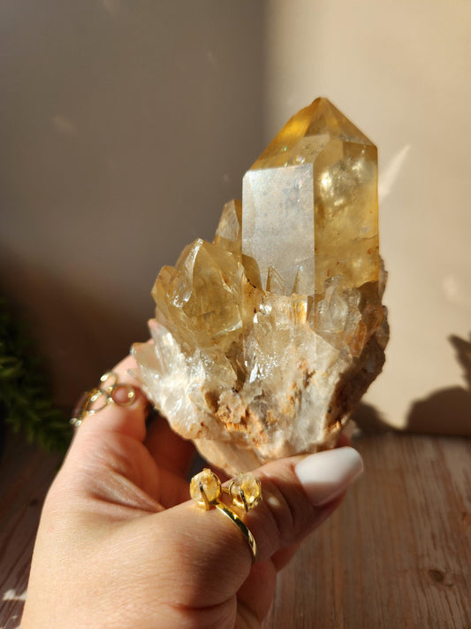 Natural kundalini citrine cluster from the Congo, honey citrine with rainbows, genuine, untreated and not polished