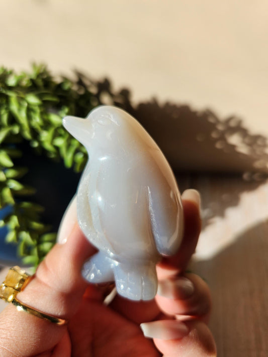 Adorable chubby penguin agate carving with sparkly druzy, natural agate