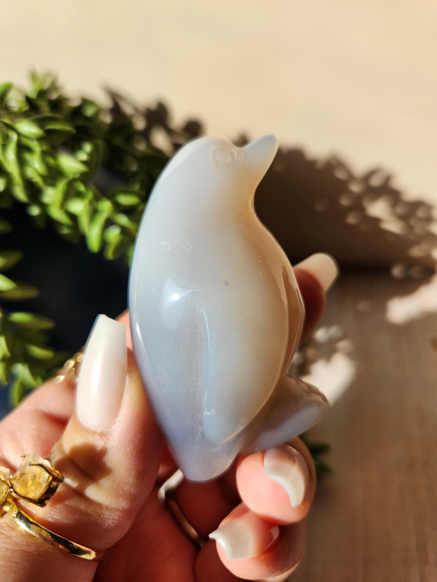 Adorable chubby penguin agate carving with sparkly druzy, natural agate
