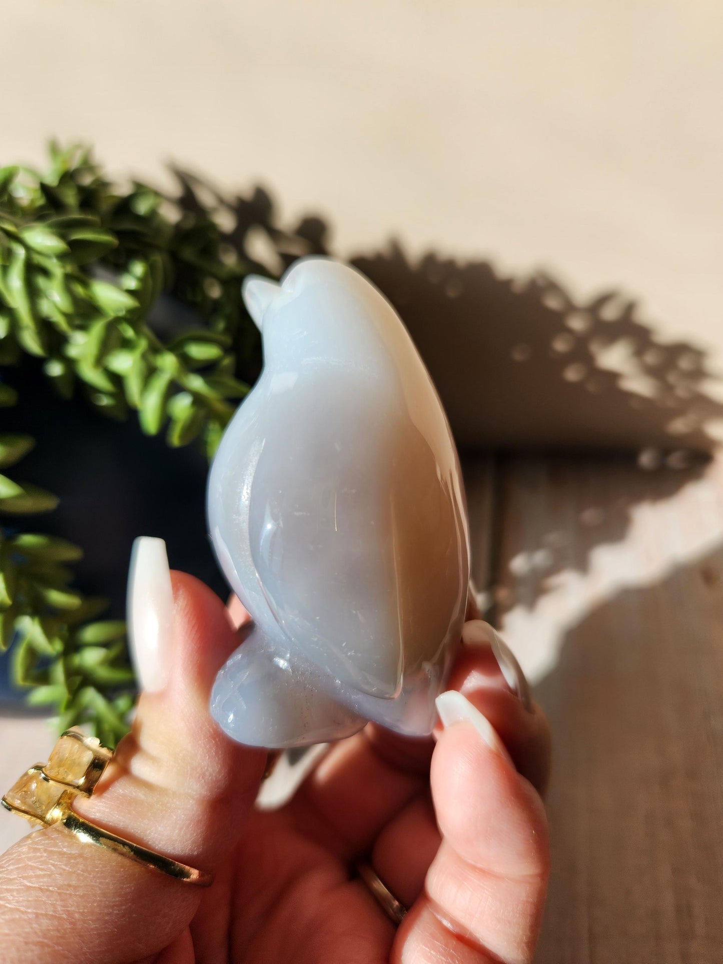 Adorable chubby penguin agate carving with sparkly druzy, natural agate