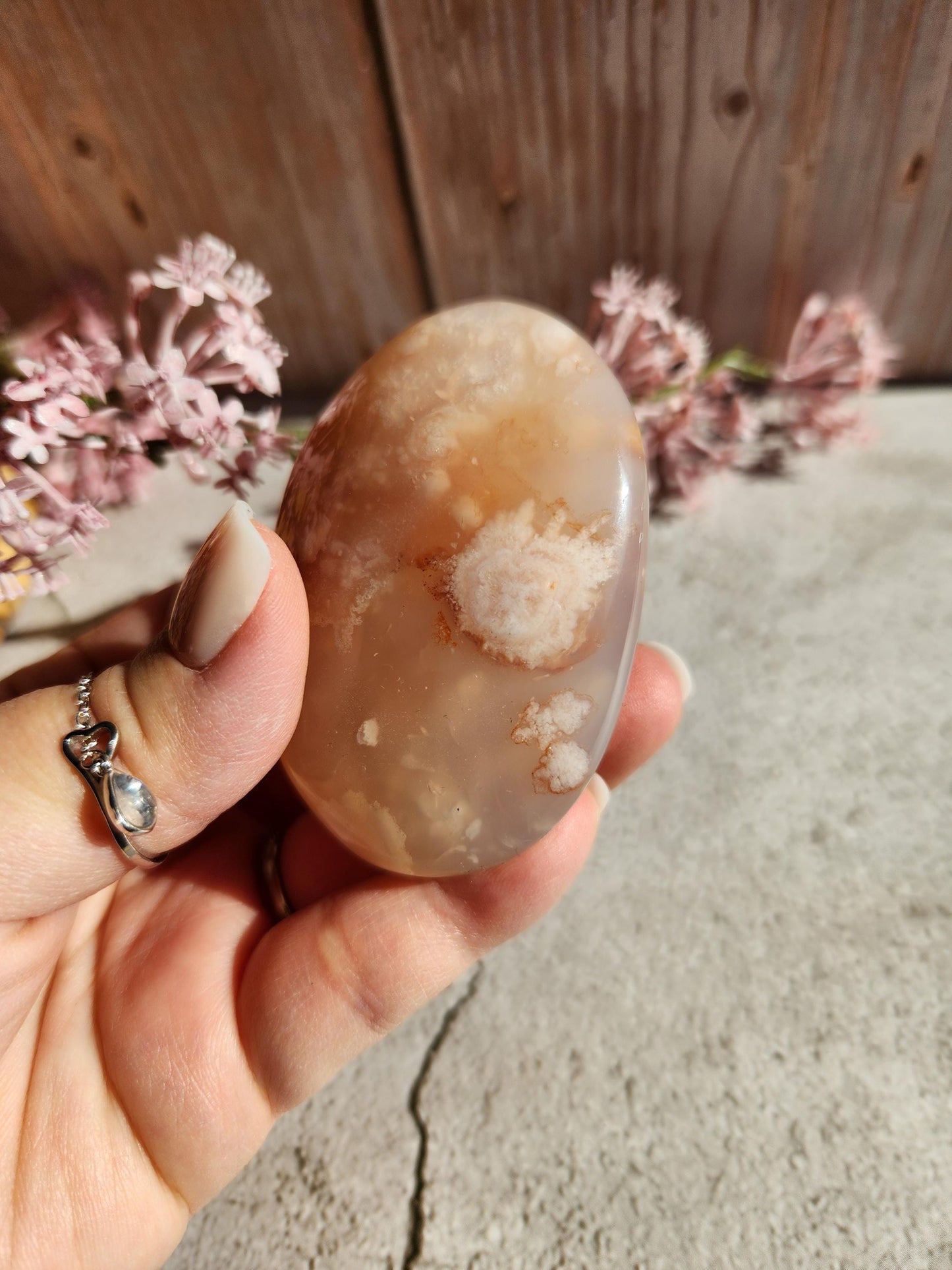 AAA natural rare carnelian flower agate palm stone with pink flowers from Madagascar, cherry blossoms, translucent