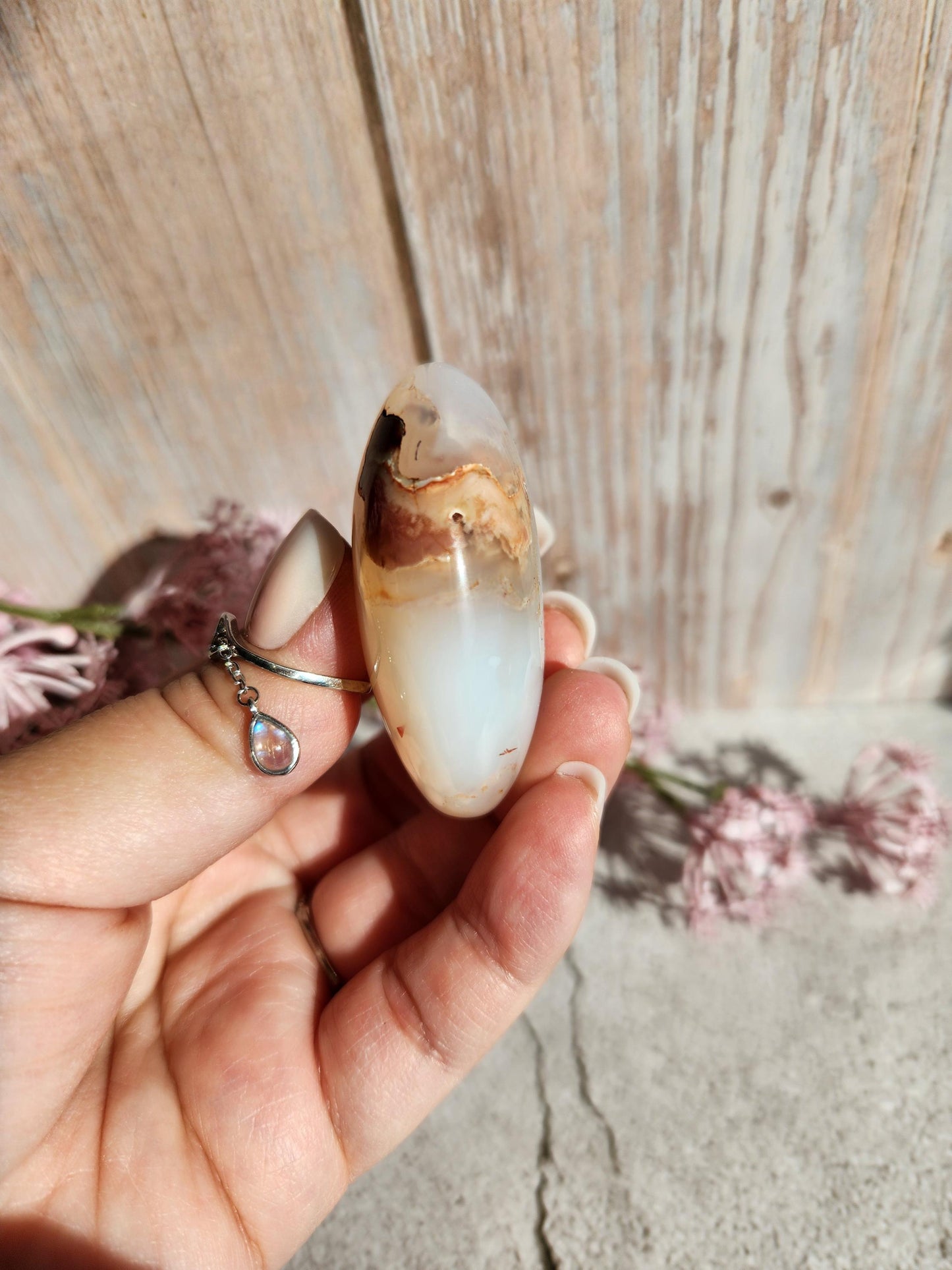High quality natural rare carnelian flower agate palm stone from Madagascar, cherry blossoms, translucent