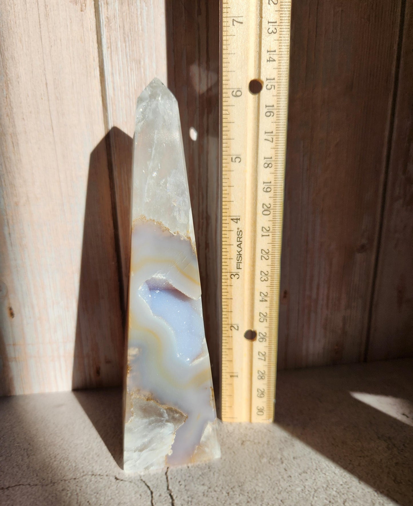 Amazing high quality druzy agate obelisk from Brazil with quartz