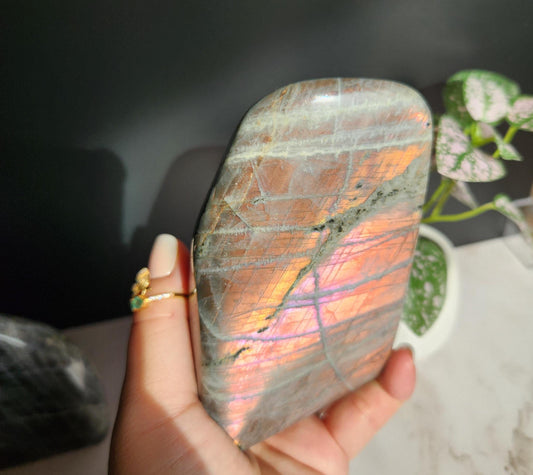 Beautiful large sunlight white labradorite free form from Madagascar