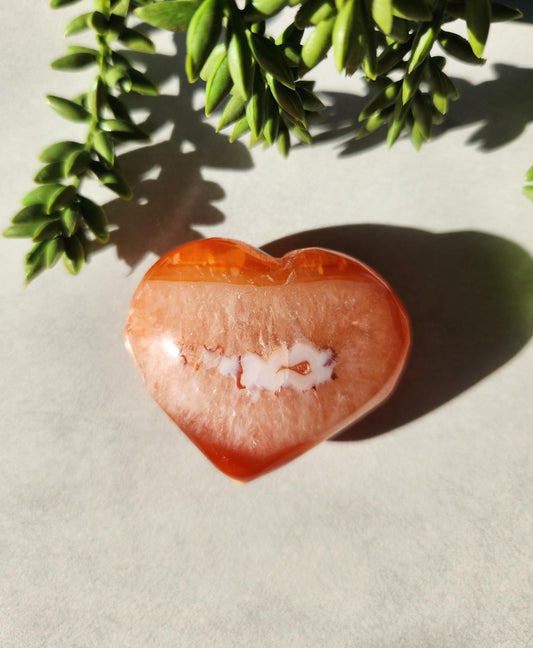 AAA Beautiful carnelian with quartz heart carving from Madagascar with small orbs patterns, natural carnelian