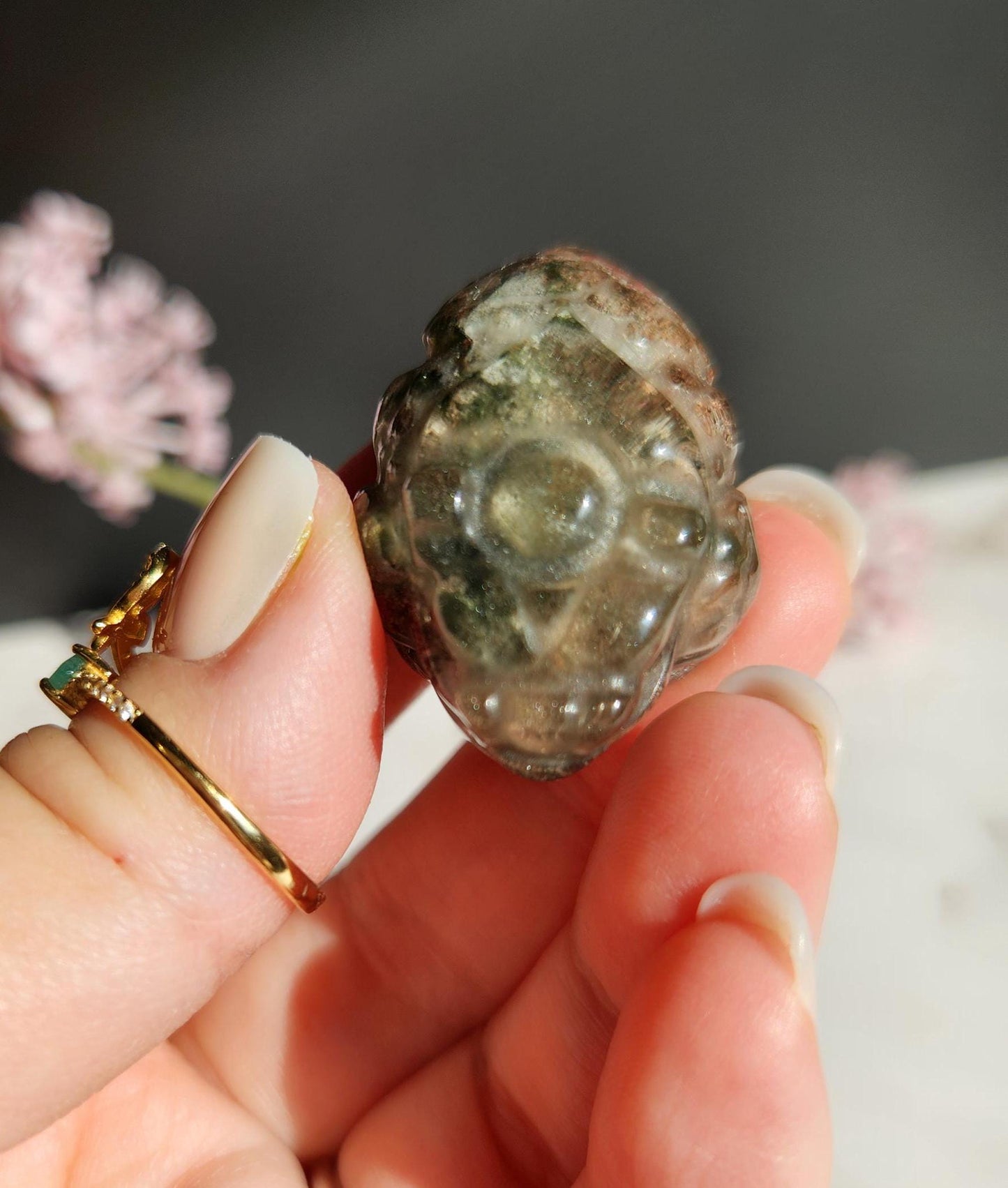 AAA pink and green garden quartz money toad carvings, money frog
