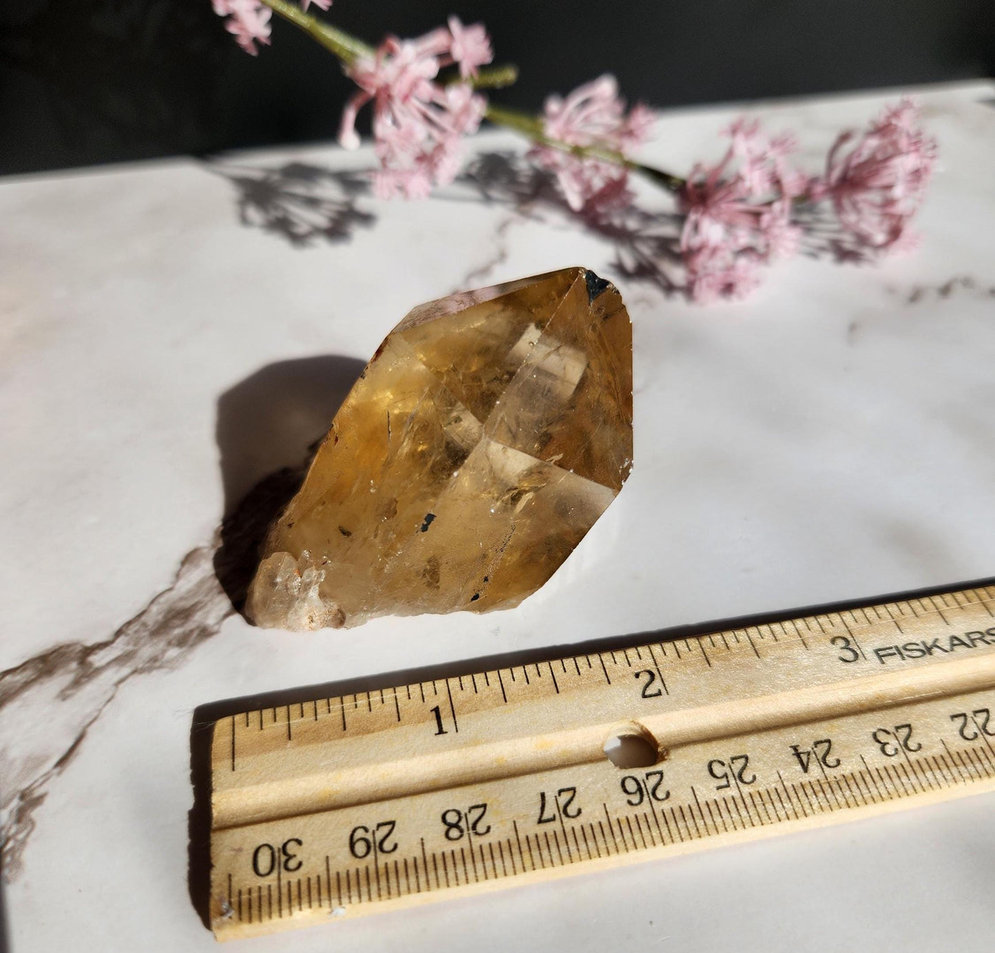 Natural kundalini citrine point from the Congo, honey citrine with rainbows, genuine, untreated and not polished
