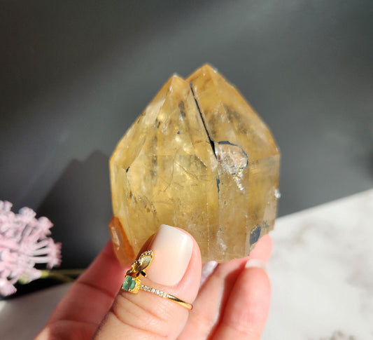 Beautiful natural kundalini citrine double point from the Congo, honey citrine with rainbows, genuine, untreated and not polished