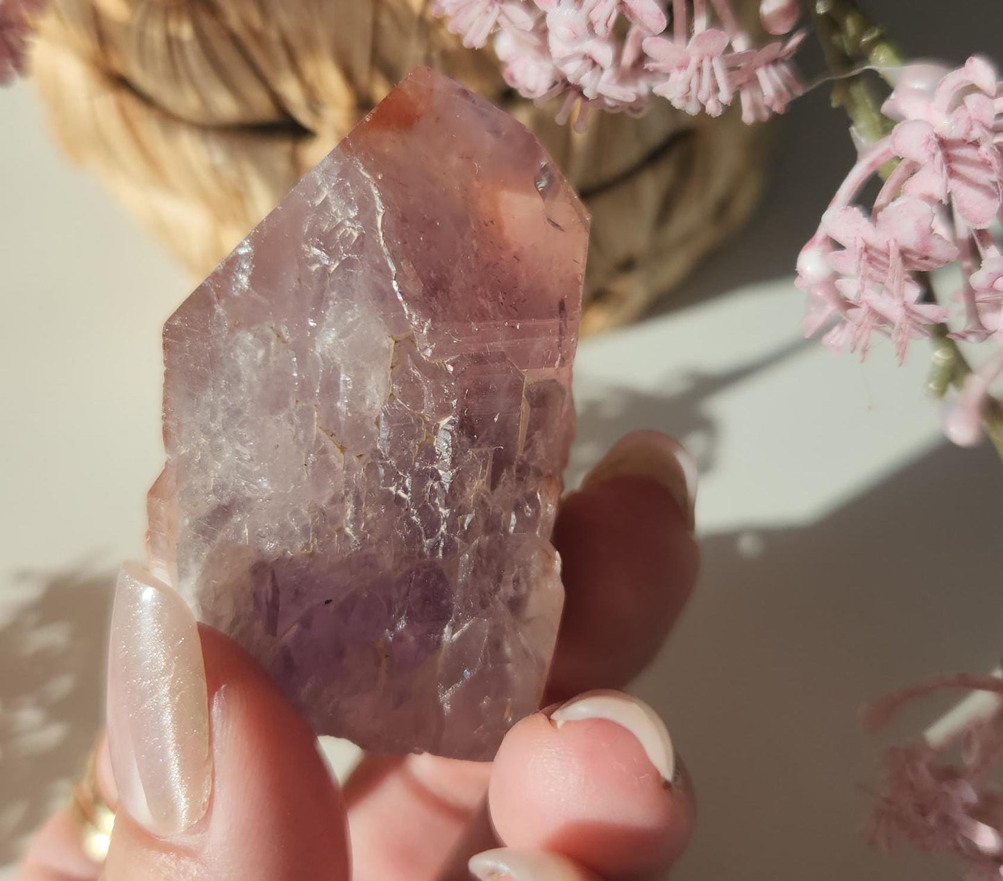 AAA beautiful rare cathedral Amethyst point with oxidation by mother nature, self healed, raw, natural and unpolished from Brazil