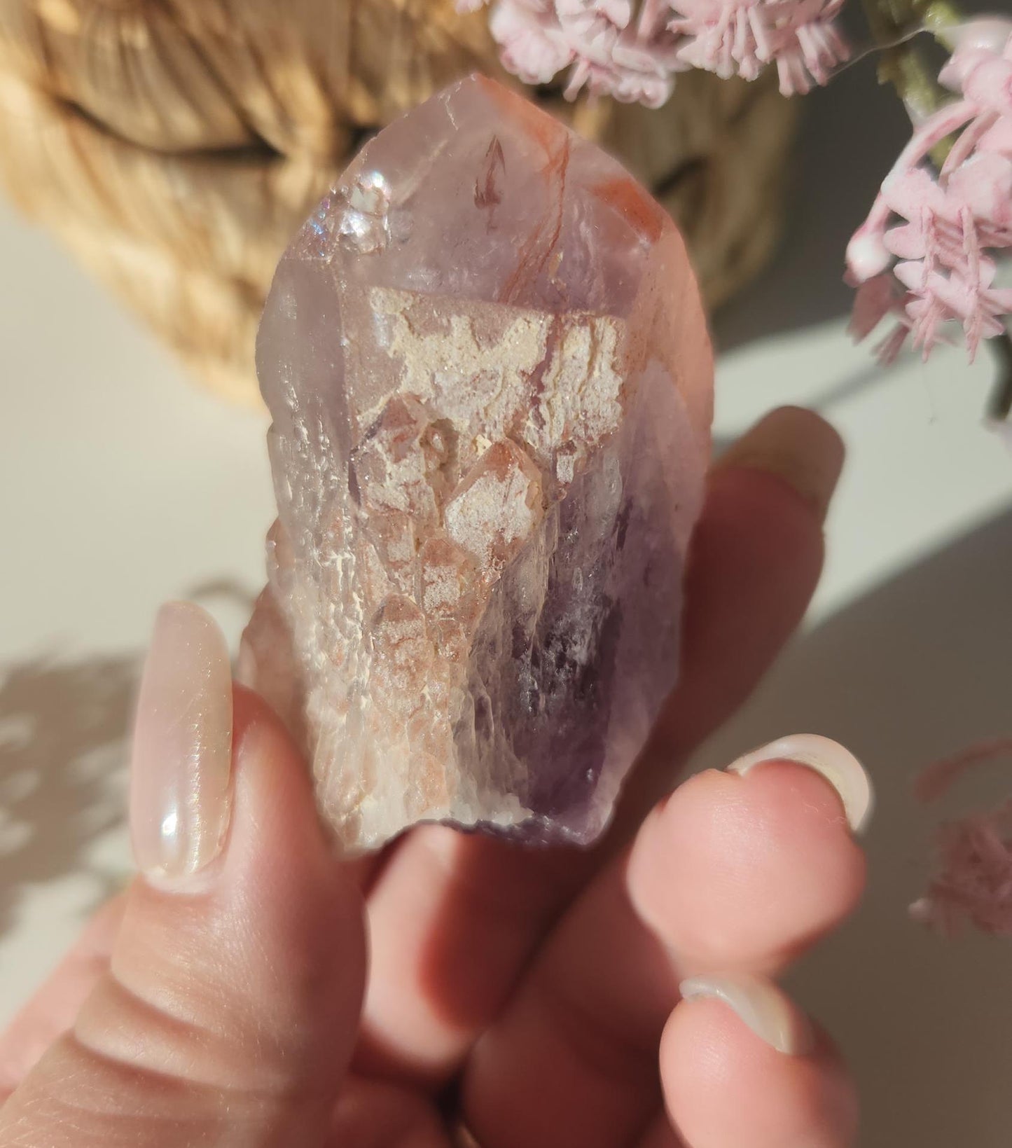 AAA beautiful rare cathedral Amethyst point with oxidation by mother nature, self healed, raw, natural and unpolished from Brazil