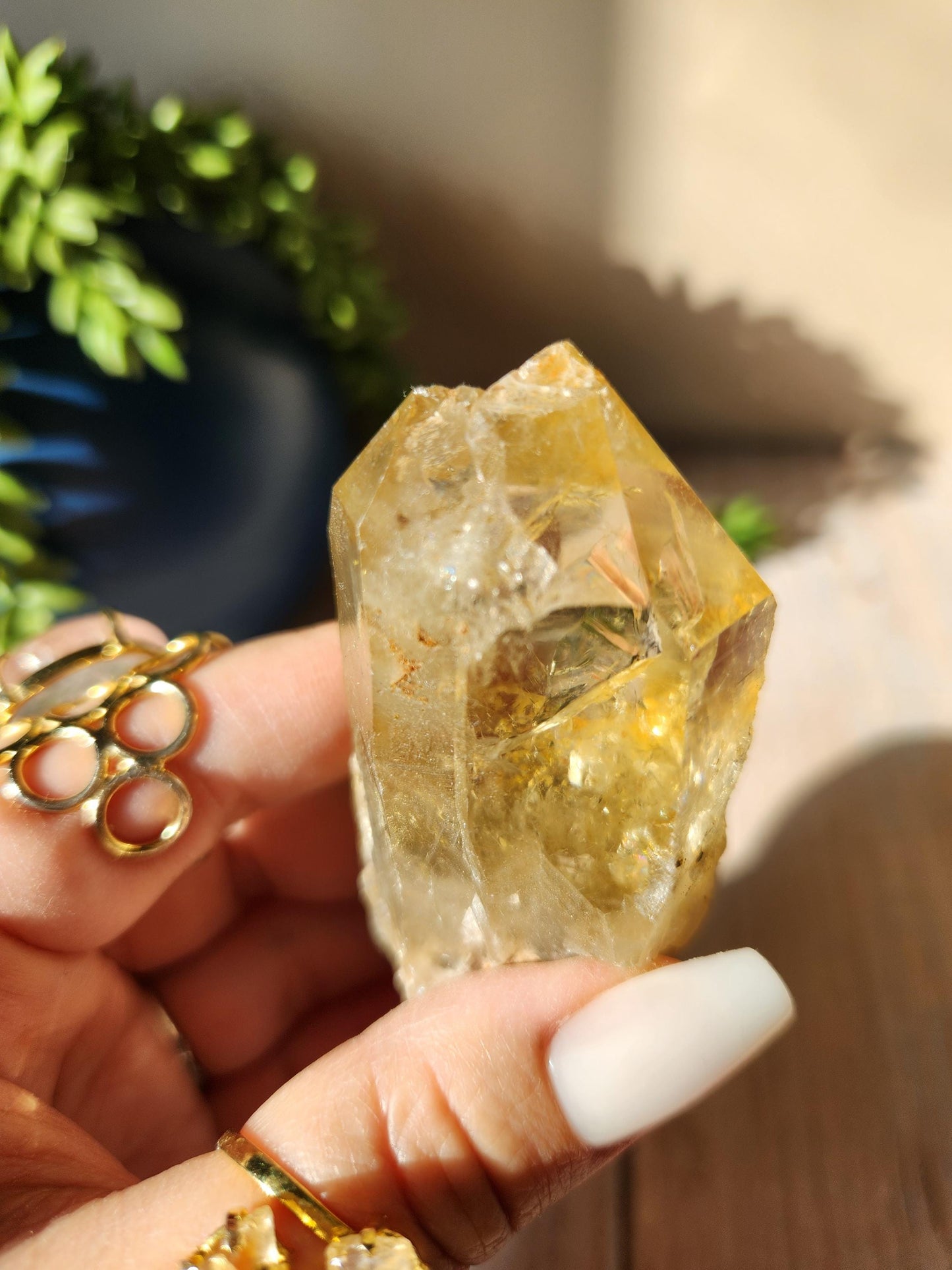 Natural double point kundalini citrine from the Congo, honey citrine with rainbows, genuine, untreated and not polished
