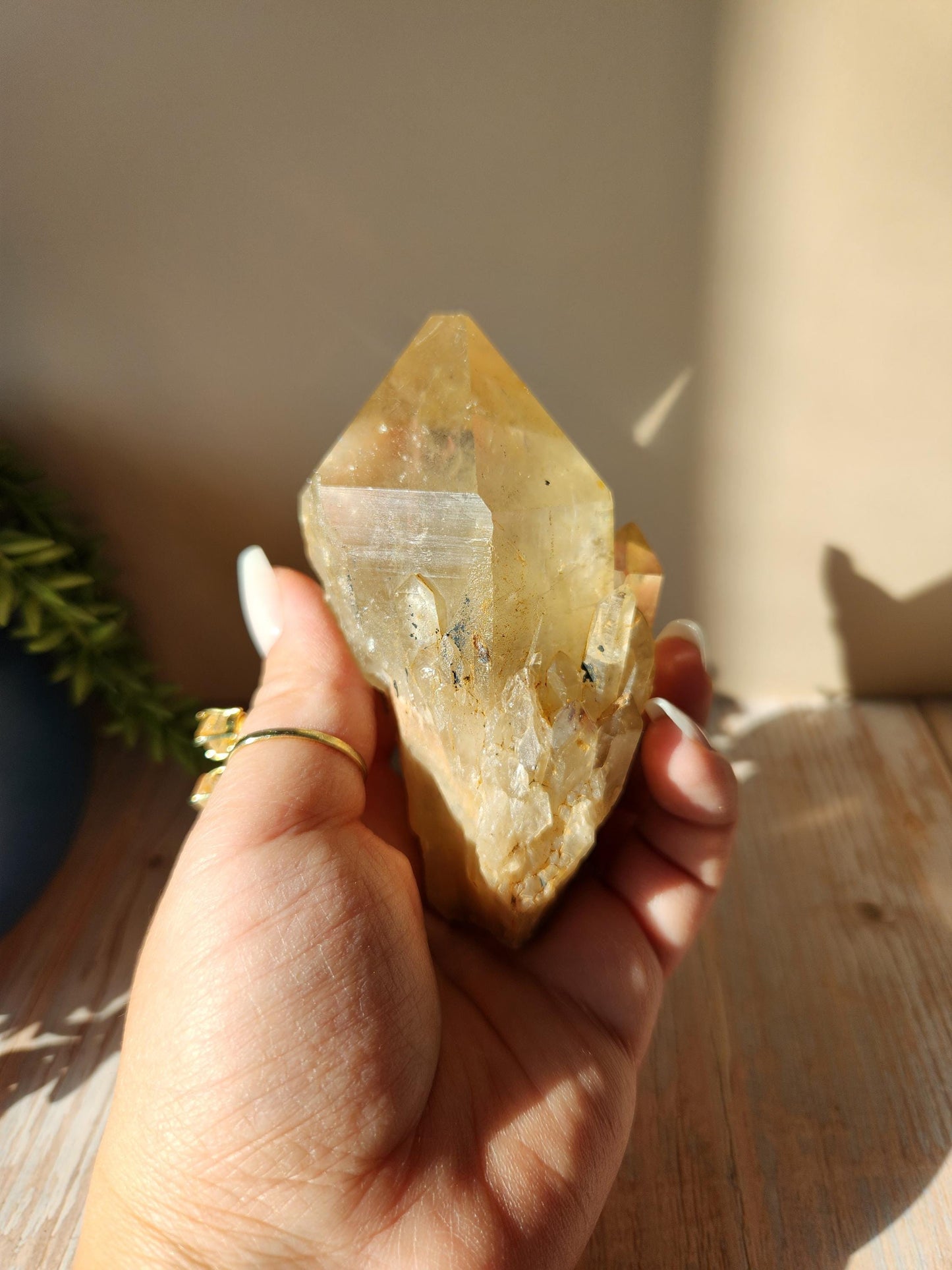 Beautiful chunky kundalini citrine point from the Congo, light honey citrine with rainbows, genuine, untreated and not polished