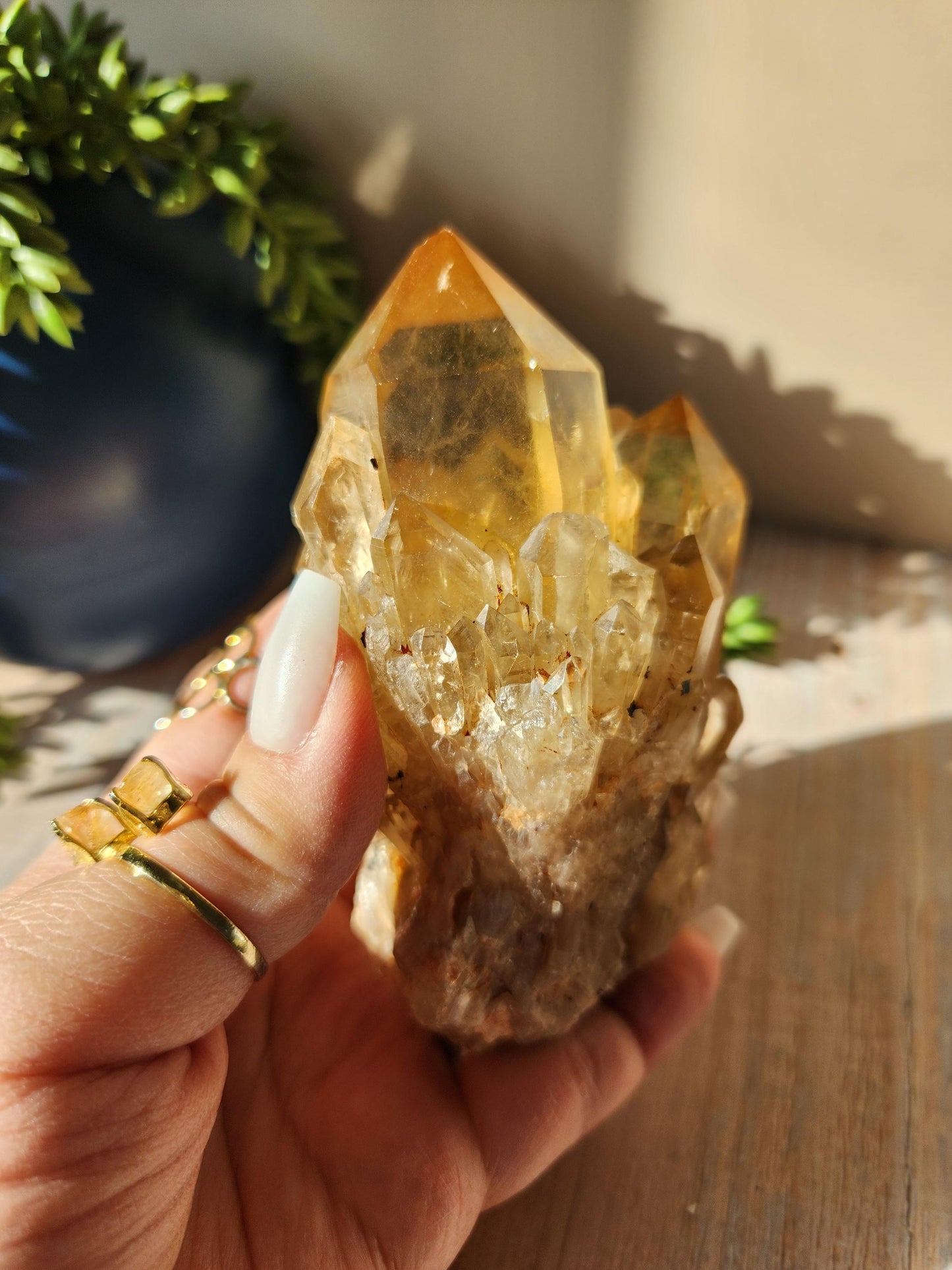 AAA Natural kundalini citrine cluster from the Congo, honey citrine with rainbows, genuine, untreated and not polished