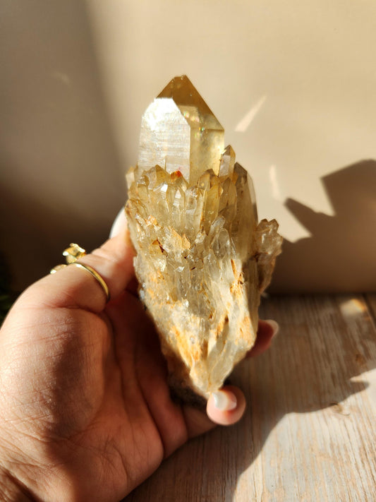 Natural kundalini citrine cluster from the Congo, honey citrine with rainbows,  genuine, untreated and not polished