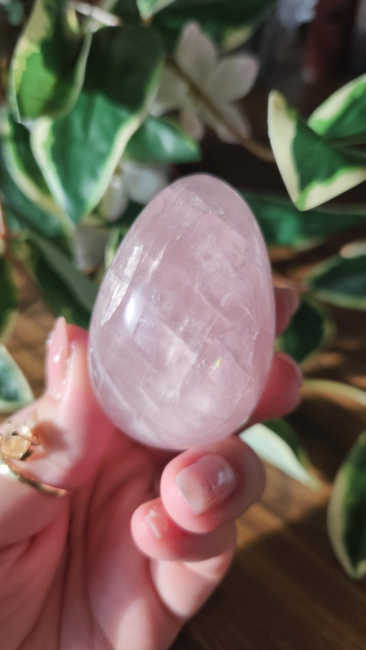 High quality rose quartz egg with beautiful rainbows