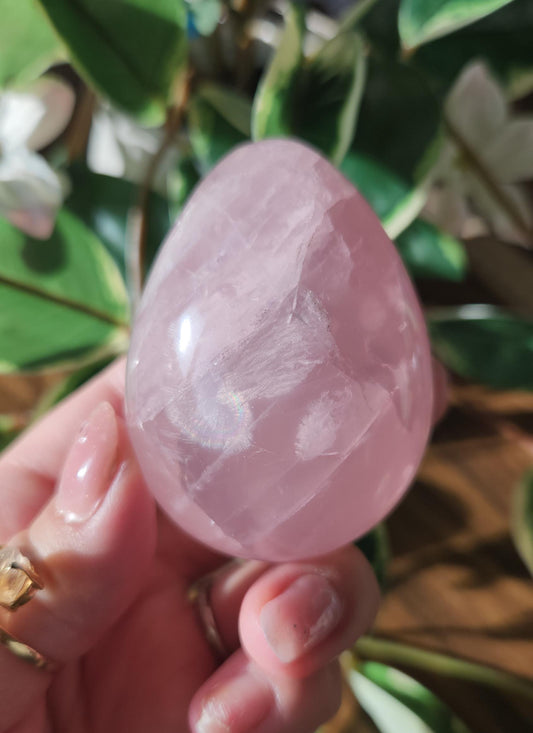 High quality rose quartz egg with beautiful rainbows