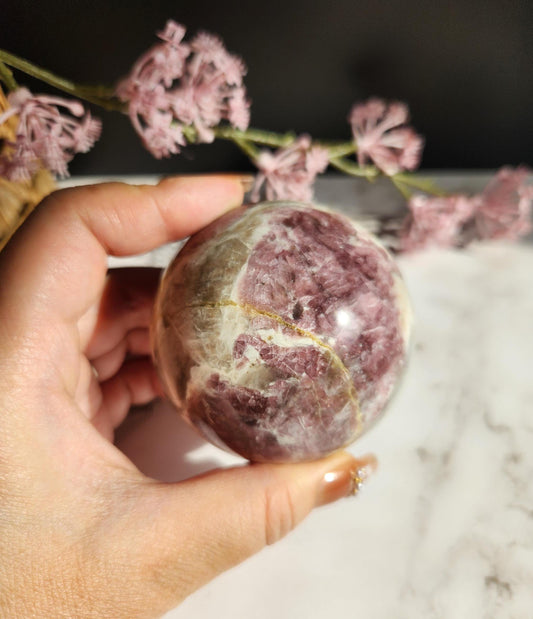 Amazing high quality pink tourmaline sphere with smokey and clear quartz  A