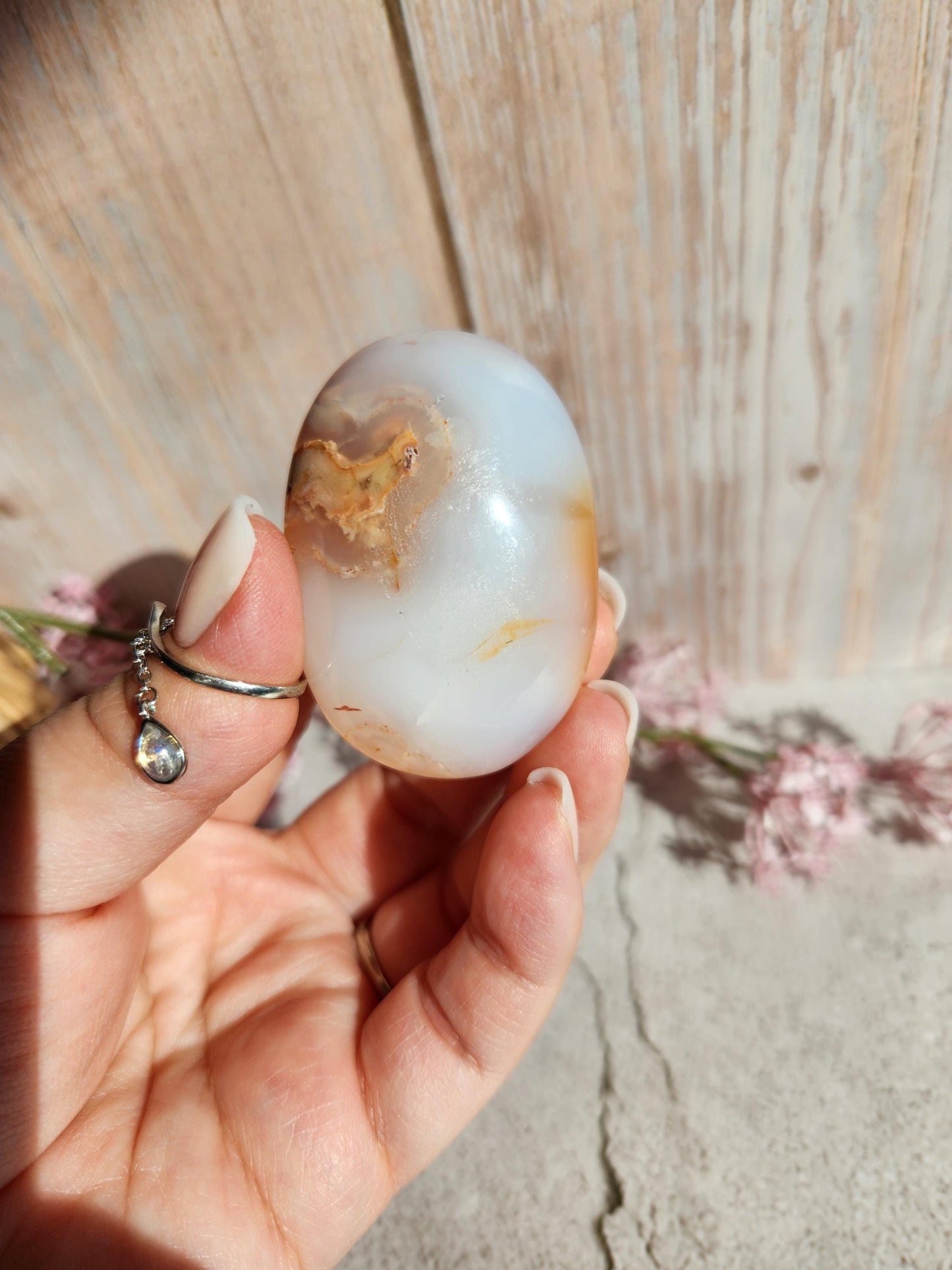 High quality natural rare carnelian flower agate palm stone from Madagascar, cherry blossoms, translucent