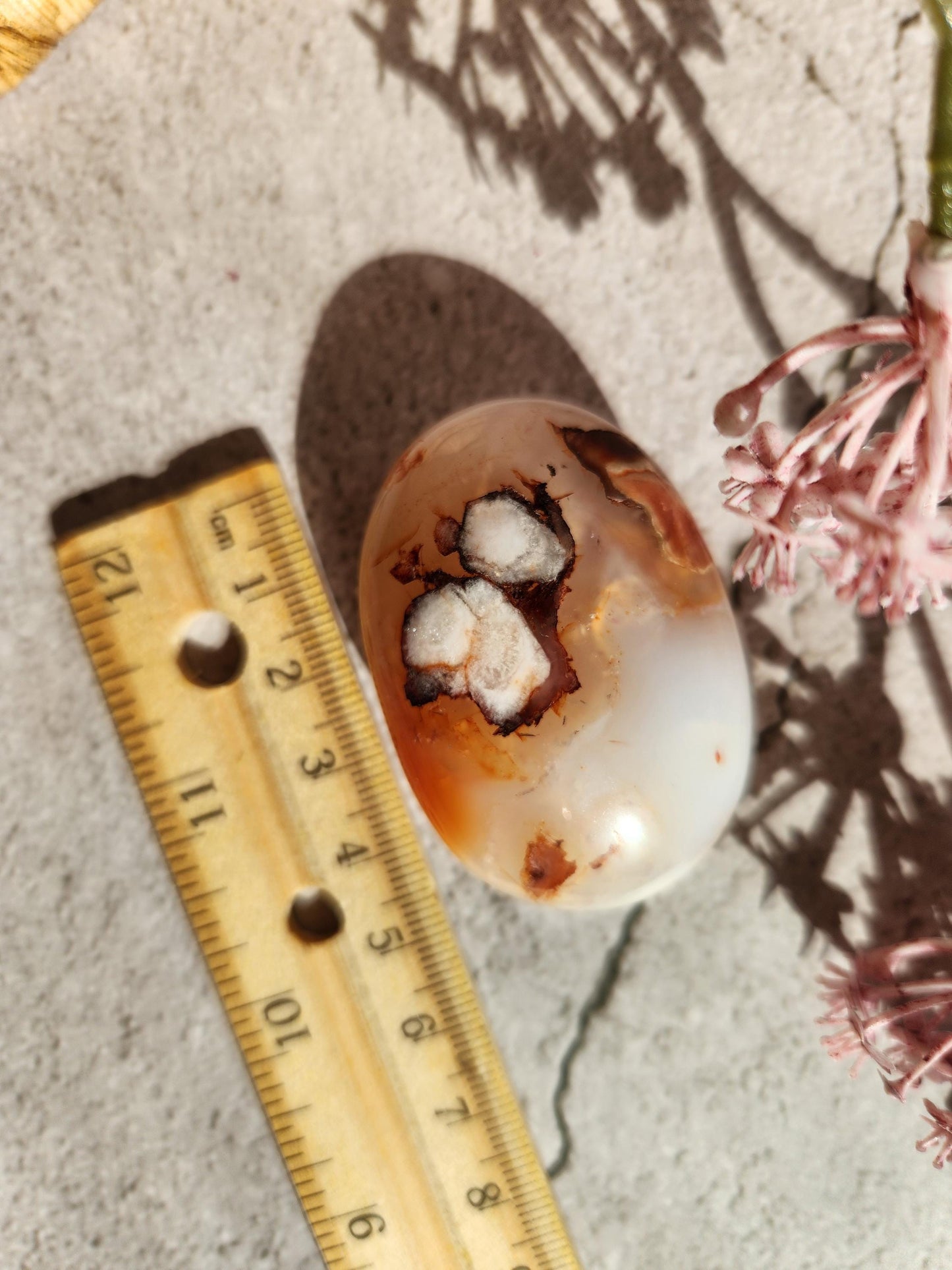 High quality natural rare carnelian flower agate palm stone from Madagascar, cherry blossoms, translucent