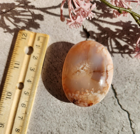 Gorgeous natural carnelian flower agate palm stone from Madagascar, cherry blossoms, translucent