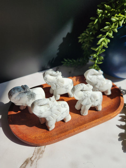 Beautiful hand carved howlite elephants, natural howlite