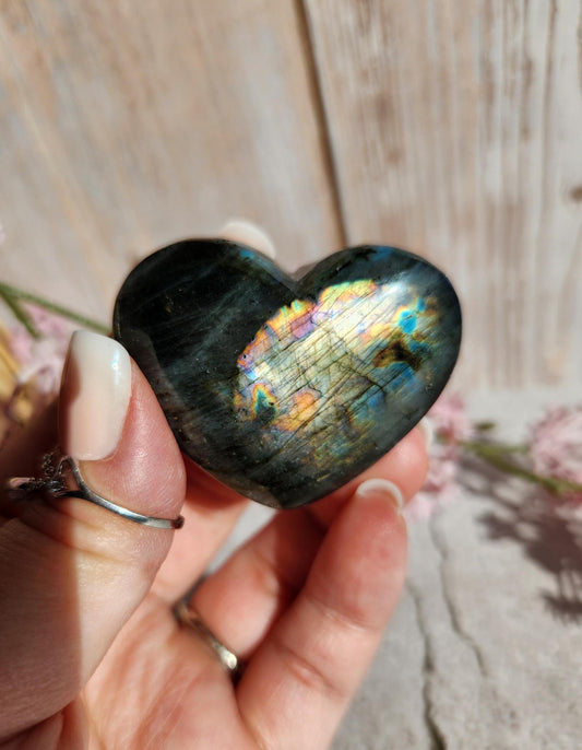 Amazing labradorite heart with with silver sheen from Finland