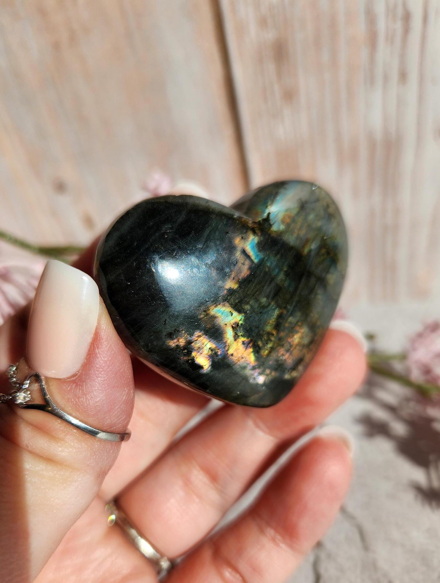 Amazing labradorite heart with with silver sheen from Finland