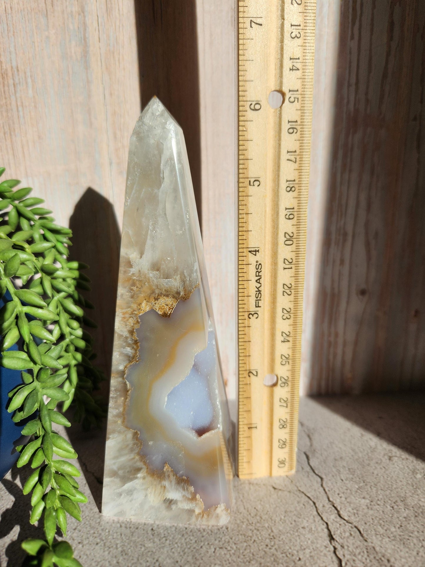 Beautiful high quality agate obelisk with sparkly druzy and quartz  from Brazil
