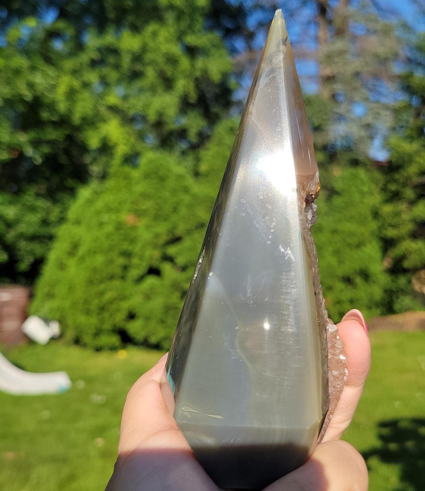 Beautiful large agate diamond with amethyst druzy and stunning agate banding from Brazil