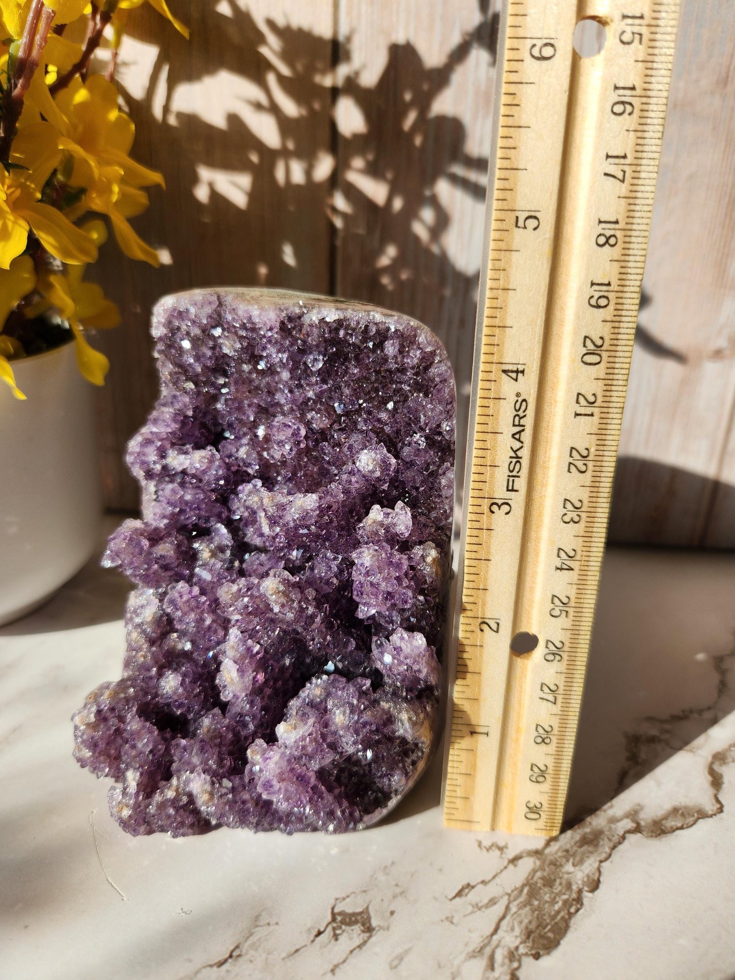 High quality natural purple amethyst cutbase with amazing stalactites from Brazil, stalactite cluster