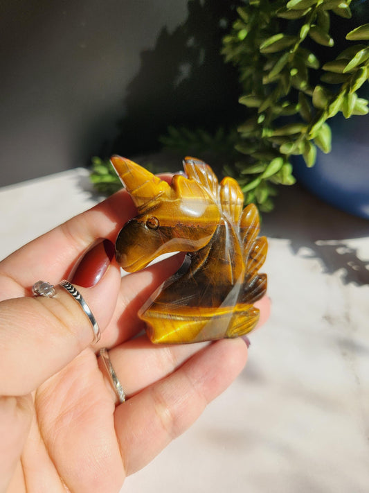 Beautiful flashy tiger eye unicorn carving,  self standing