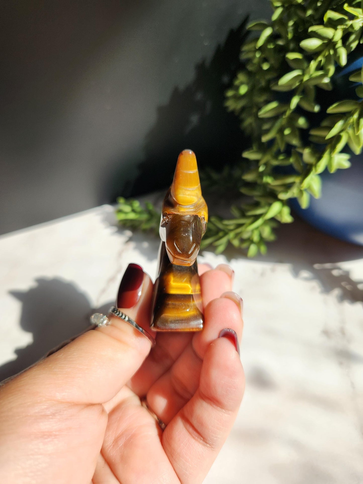 Beautiful flashy tiger eye unicorn carving,  self standing