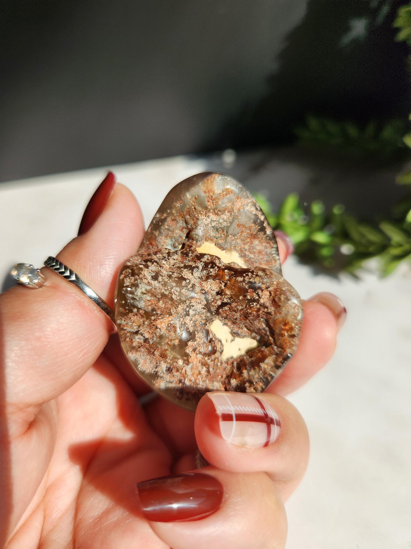 Amazing lodolite garden quartz lens from Brazil, half polish and half raw, natural