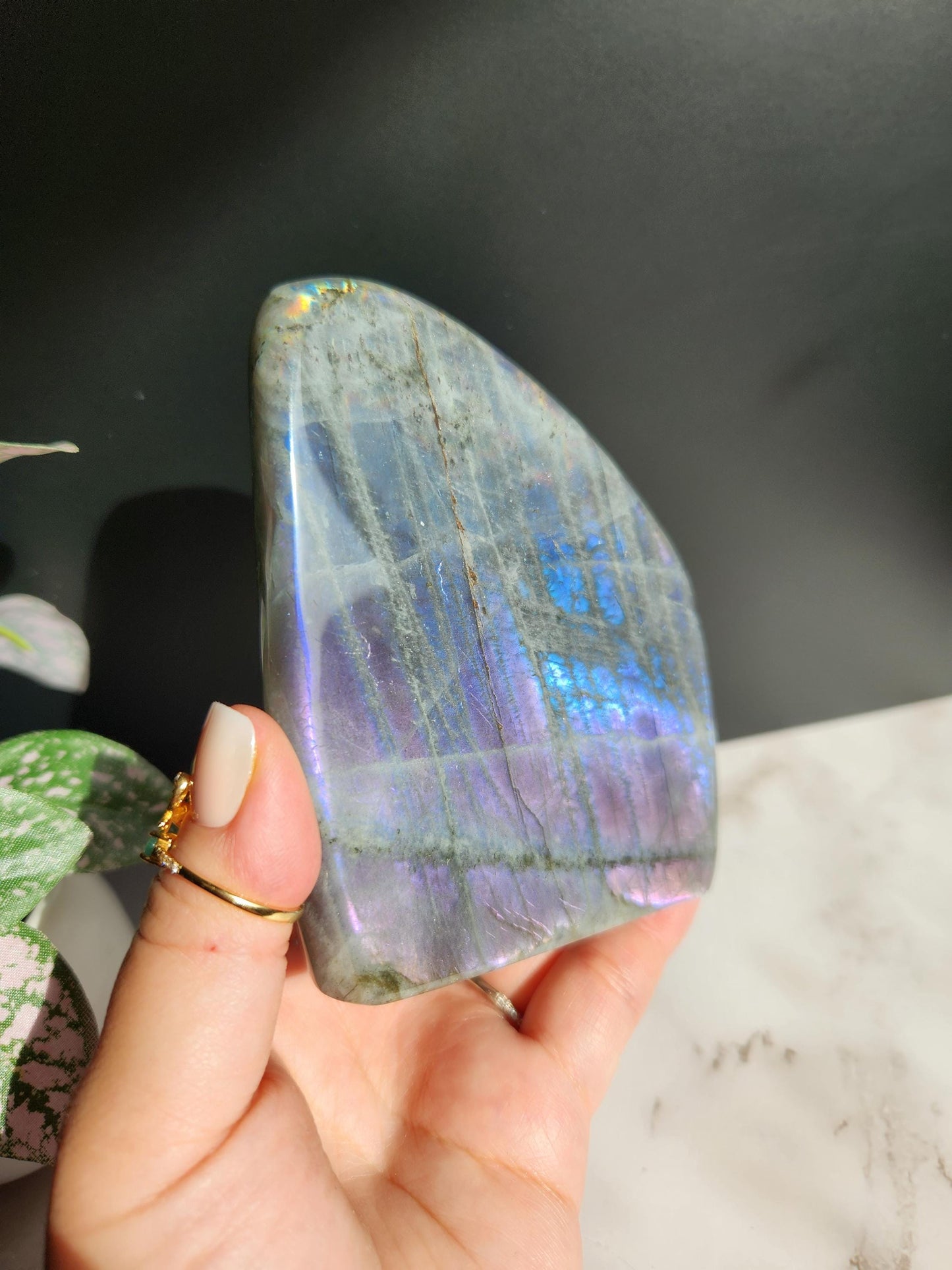 Amazing large purple blue white labradorite free form from Madagascar, natural labradorite