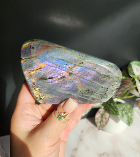 Amazing purple, orange, and blue white labradorite free form from Madagascar, natural labradorite