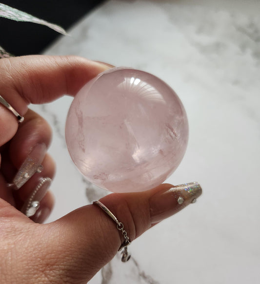 High quality 6 star rose quartz sphere with rainbows from Mozambique  D35 R1