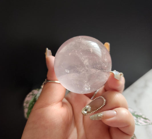 High quality double 6 star rose quartz sphere with rainbows from Mozambique  N44 R2