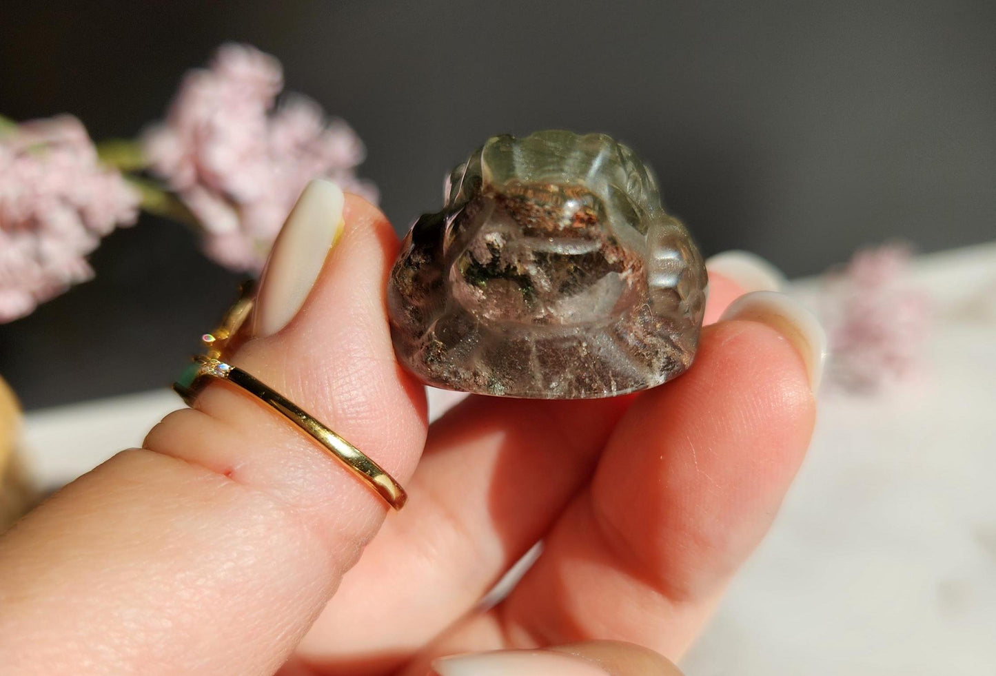 AAA pink and green garden quartz money toad carvings, money frog