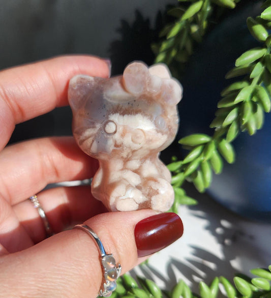Beautiful flower agate hello kitty carving, natural