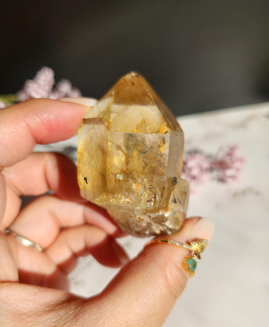 Natural kundalini citrine point from the Congo, honey citrine with rainbows, genuine, untreated and not polished
