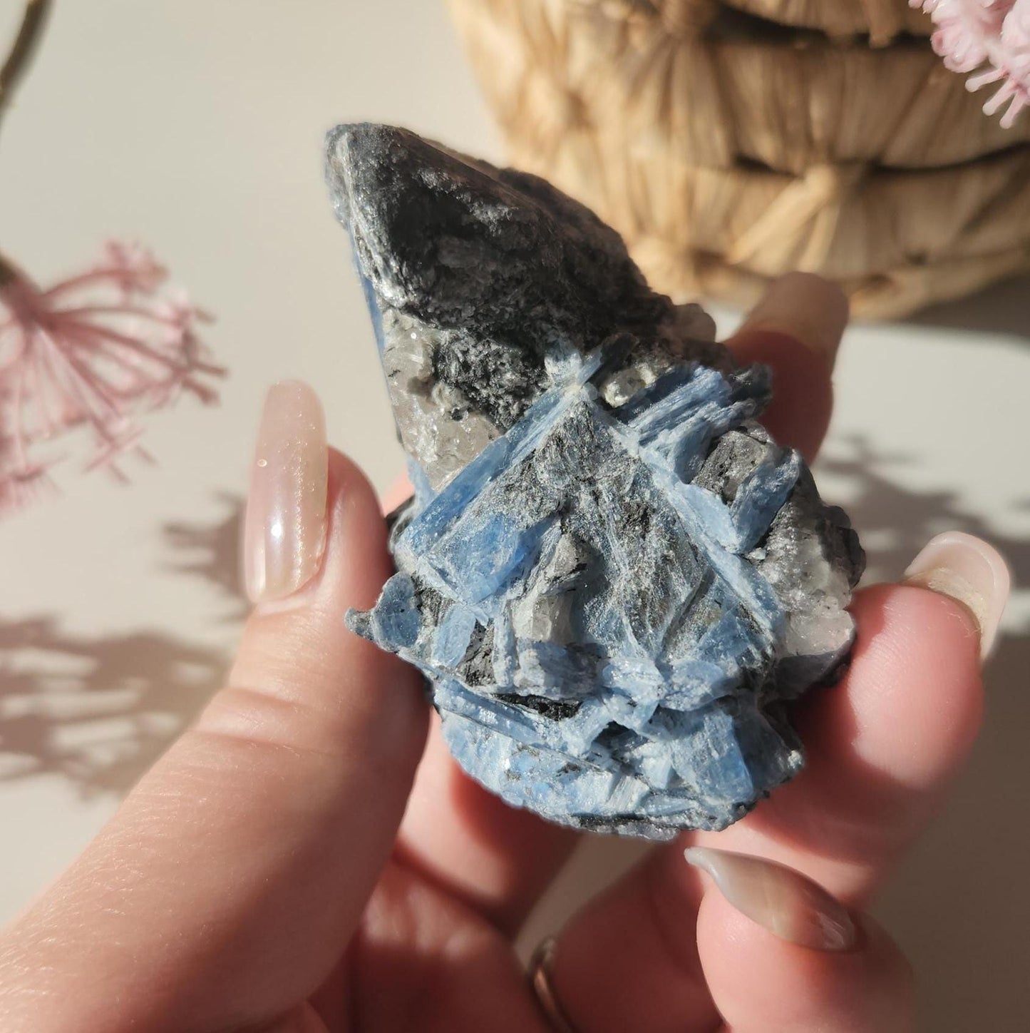 Amazing natural blue Kyanite with quartz, raw mineral specimen
