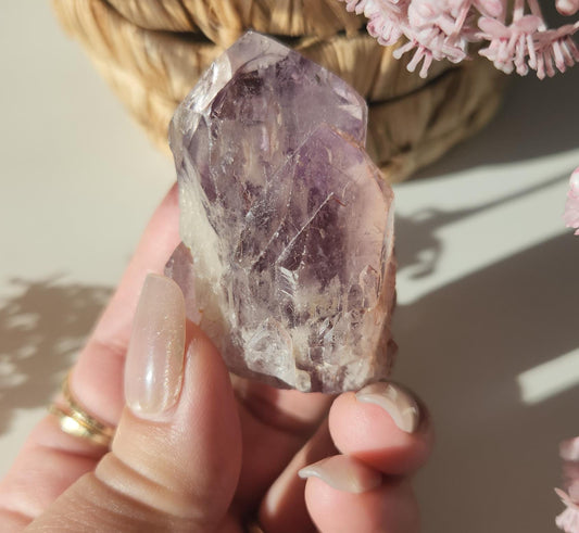AAA beautiful rare cathedral Amethyst point with oxidation by mother nature, self healed, raw, natural and unpolished from Brazil