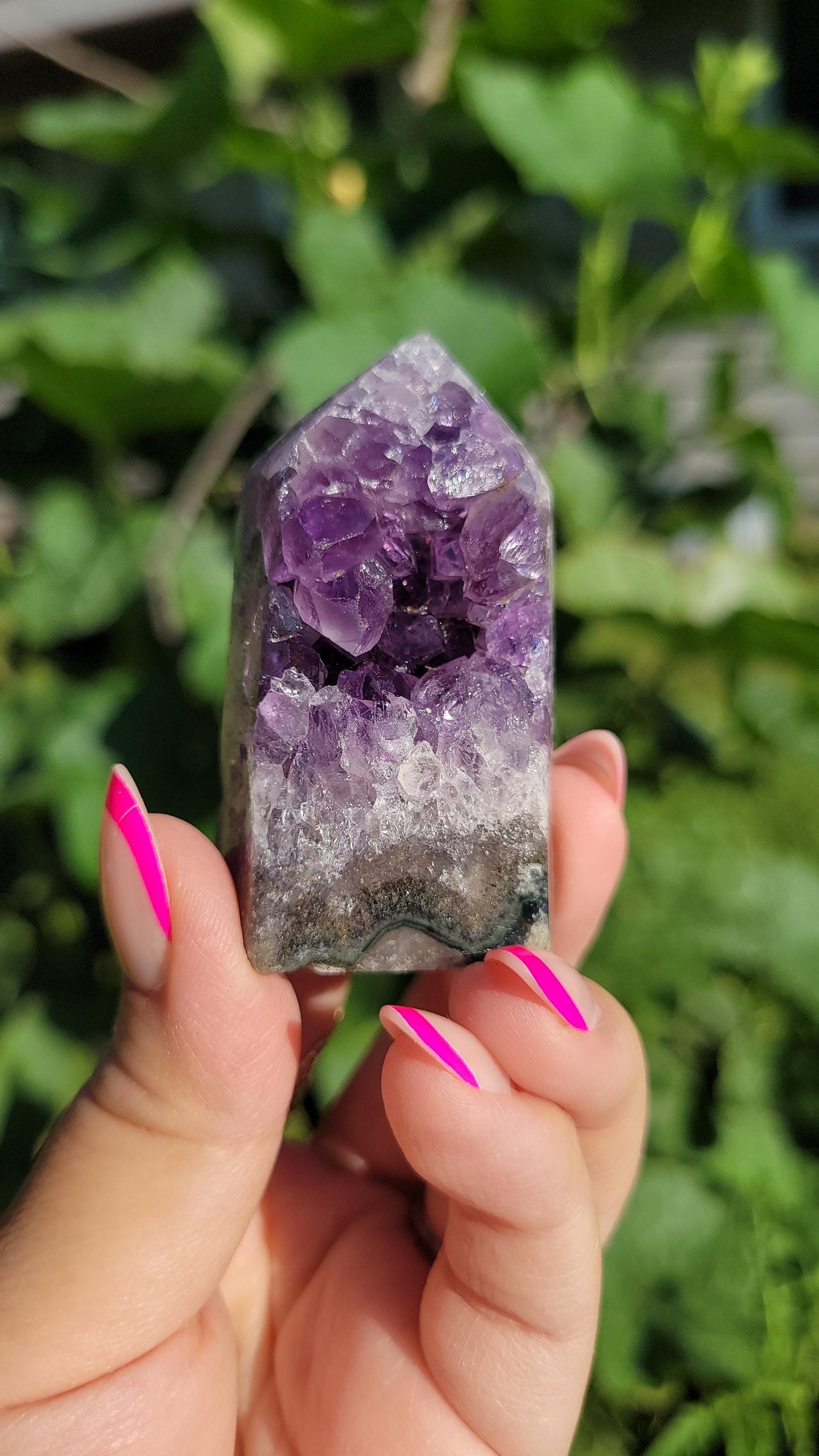 Adorable purple amethyst cluster tower with quartz, natural, from Brazil