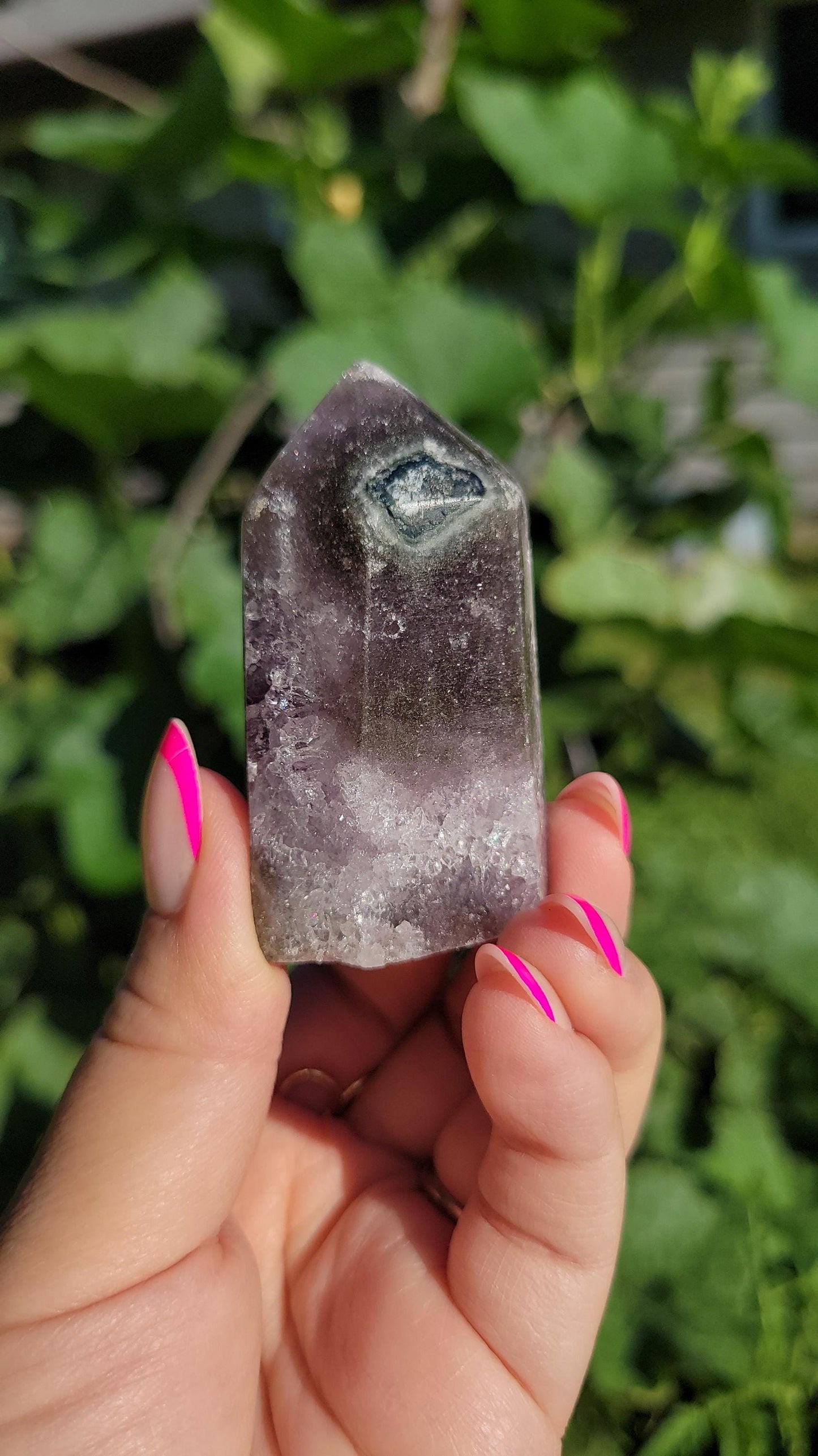 Adorable purple amethyst cluster tower with quartz, natural, from Brazil